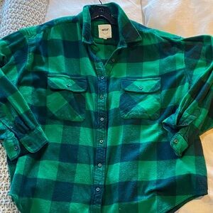 Aerie Green Plaid Button-Up Shirt- size XL